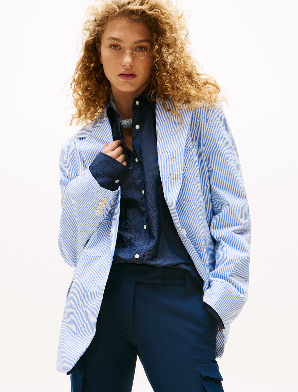 The Runway Collection Oversized Stripe Blazer, Blue Stripe, hi-res