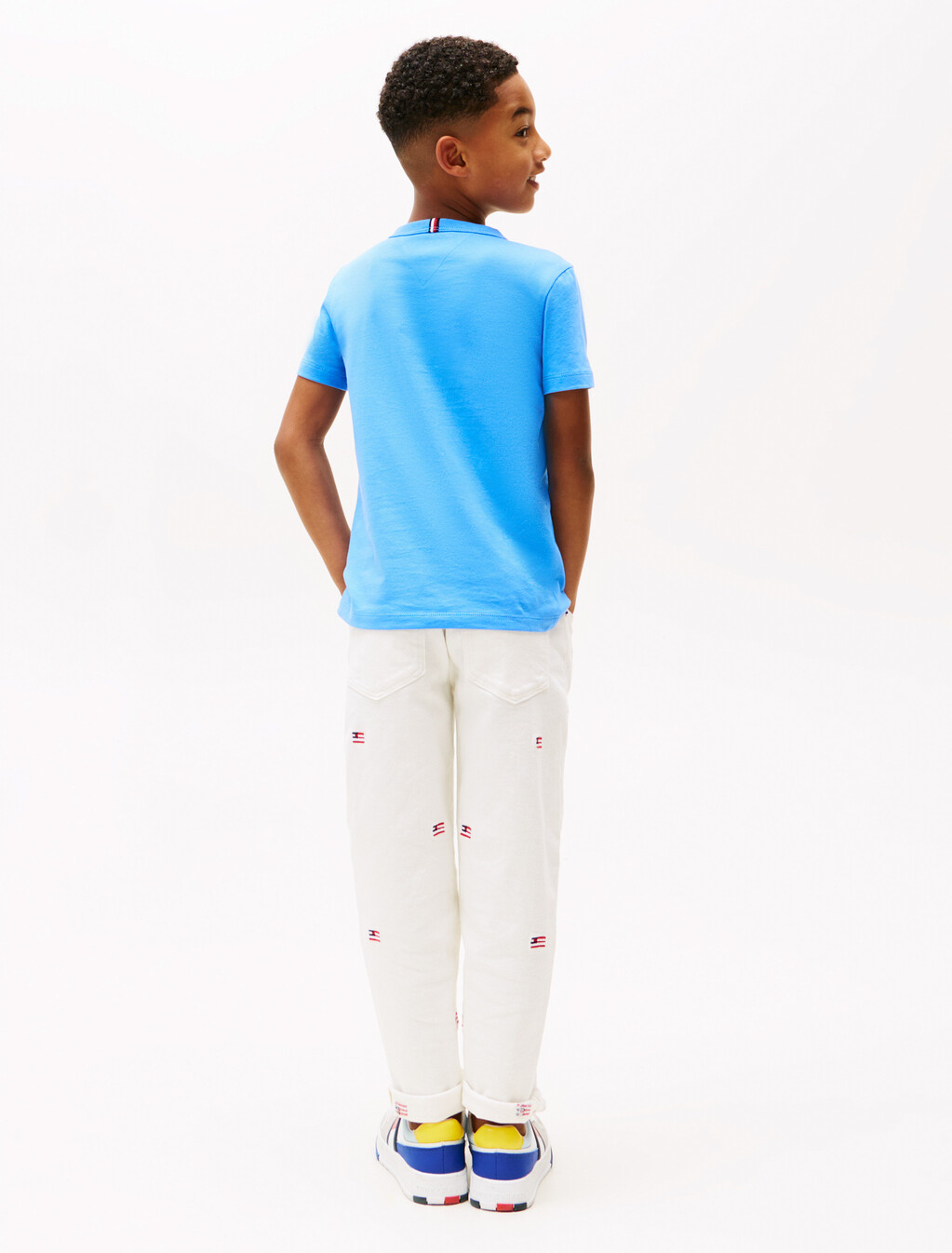 Multi-Flag Embroidery Crew Neck T-Shirt, Blue Spell, hi-res