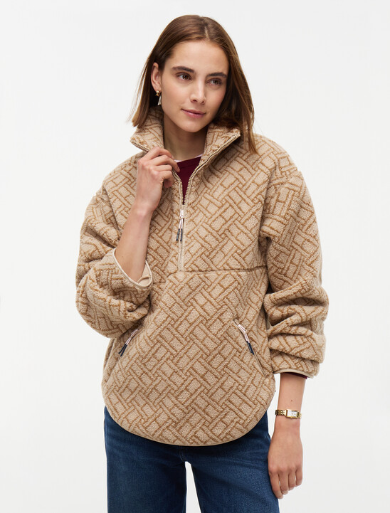 Teddy Fleece Jacquard Relaxed Half-Zip Jacket