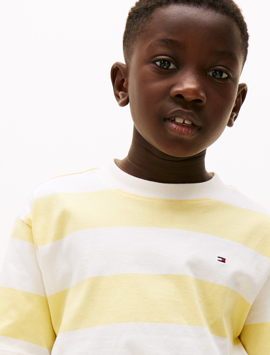 Flag Embroidery Crew Neck T-Shirt, Citronella White Stripe, hi-res