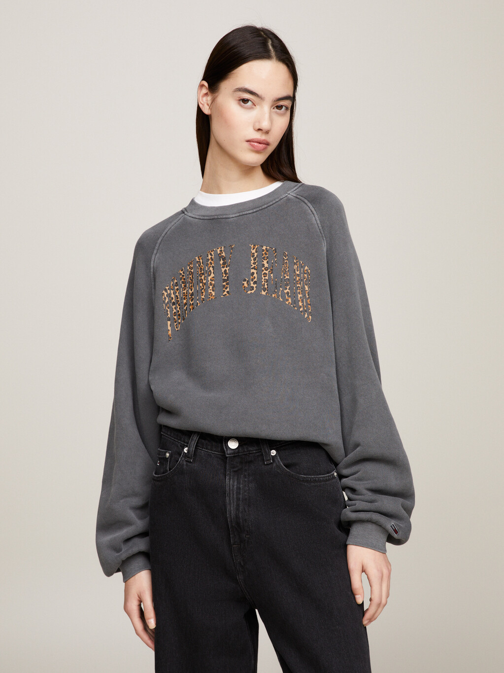 Leopard Print Logo Sweatshirt, New Charcoal, hi-res