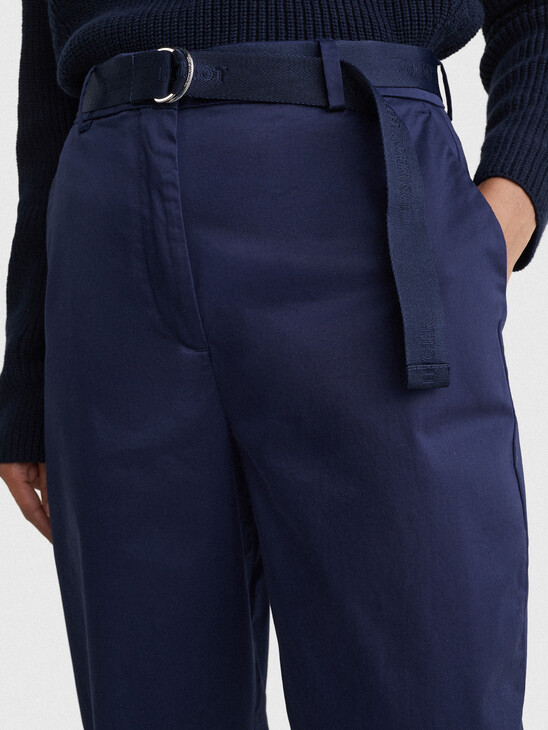 Belted Waist Tapered Leg Chinos