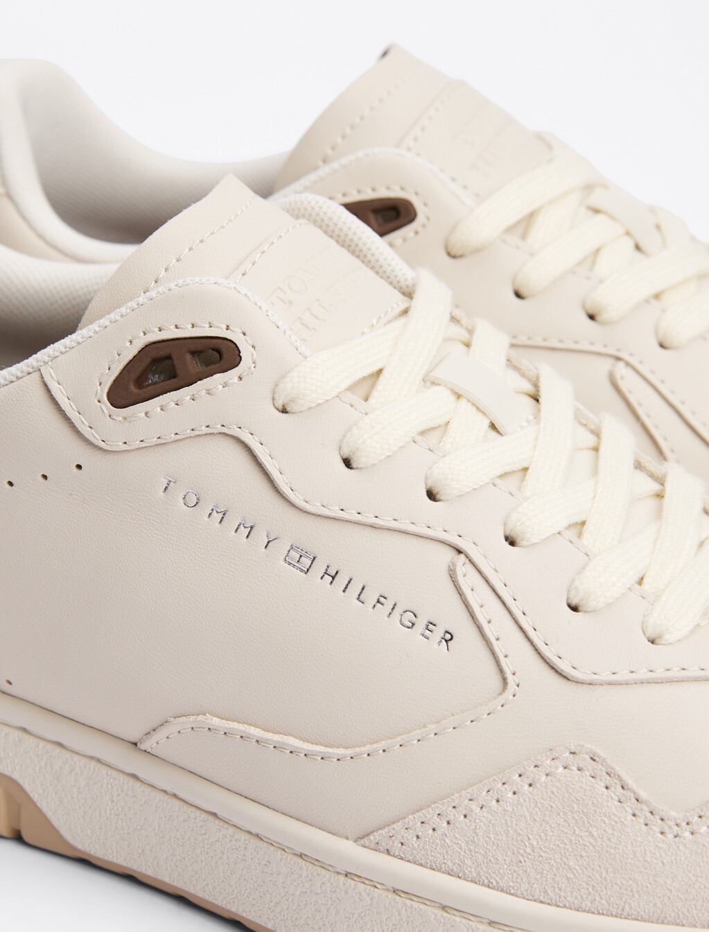 Leather Mixed Texture Basketball Trainers, Alabaster, hi-res