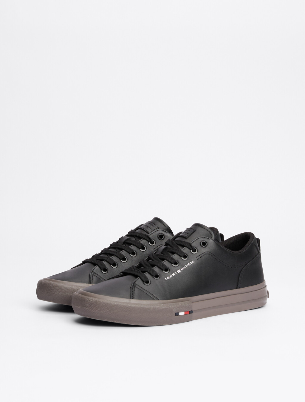 Leather Logo Lace-Up Trainers, Black, hi-res