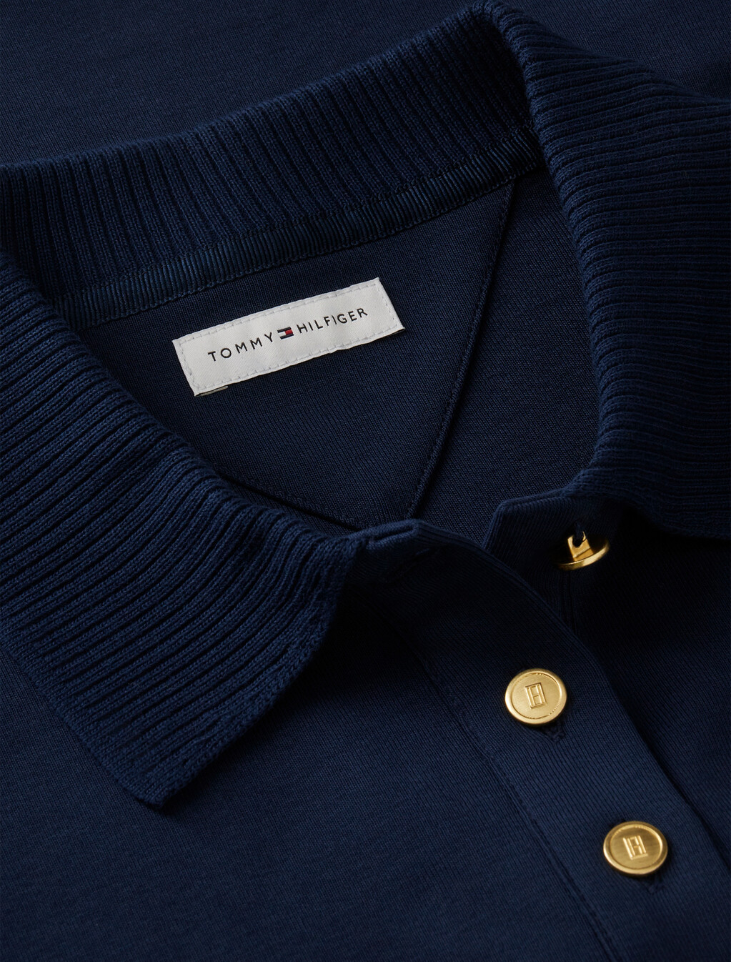 Slim Fit Gold-Tone Button Polo Shirt, Dark Blue, hi-res