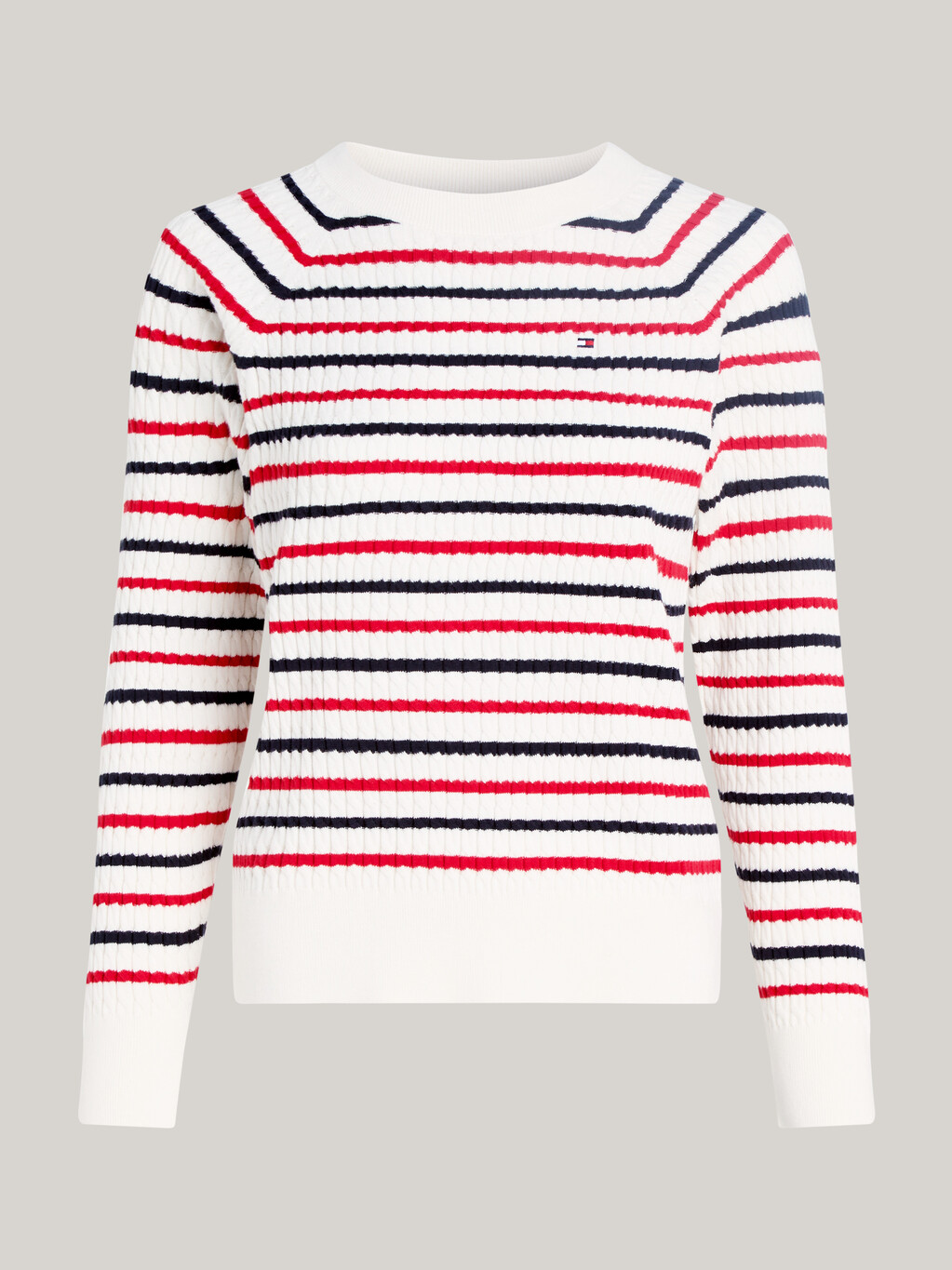 Cable Knit Relaxed Fit Jumper, Rwb Stripe, hi-res