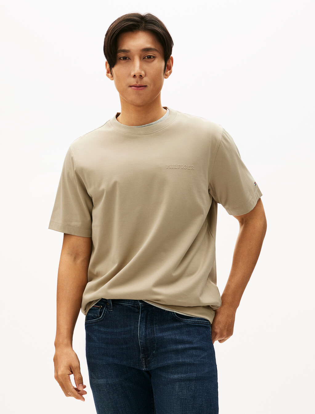 Hilfiger 壓花標誌 T 恤, Sandalwood, hi-res