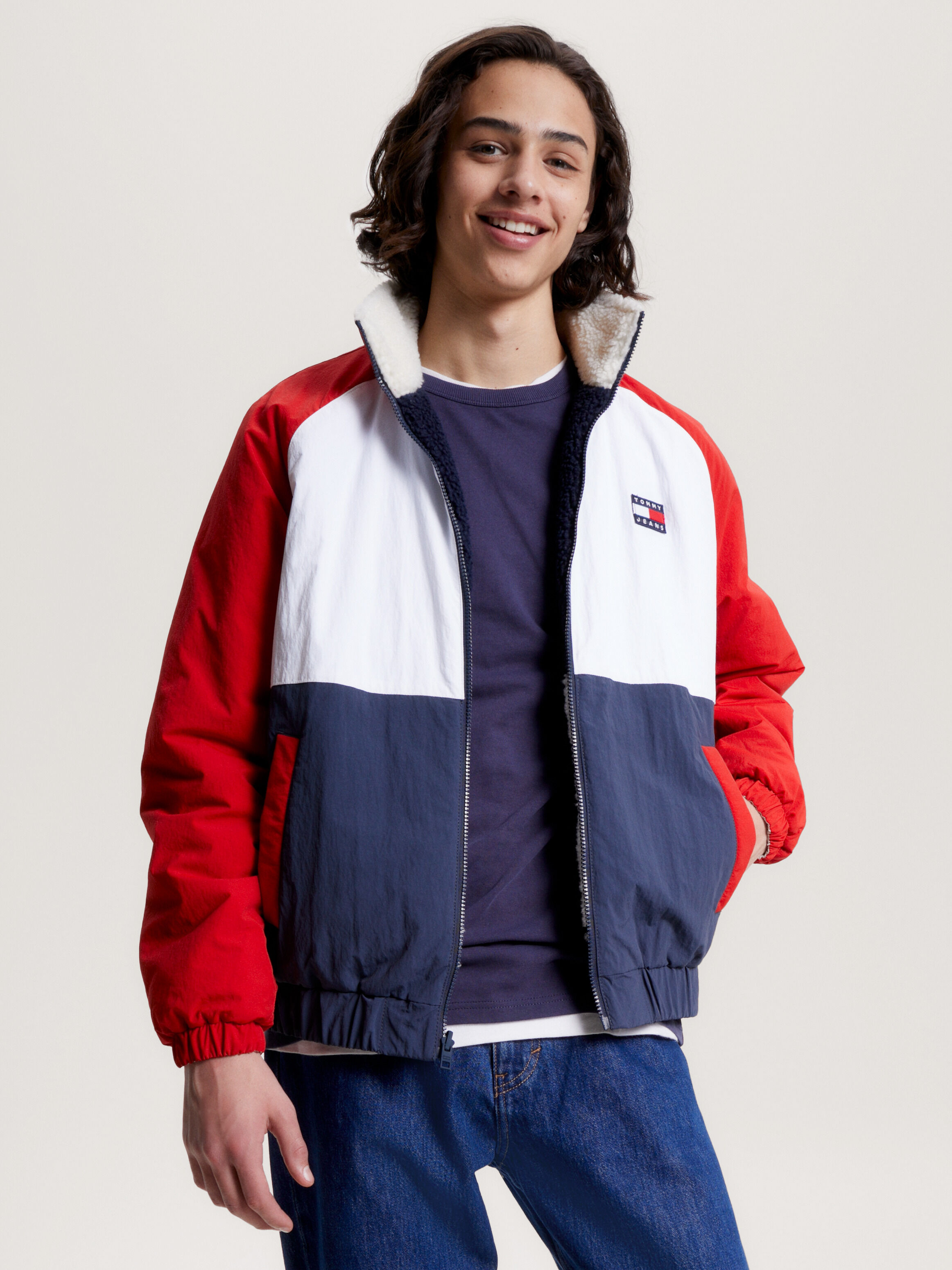 Reversible Colour Blocked Relaxed Sherpa Jacket Tommy Hilfiger
