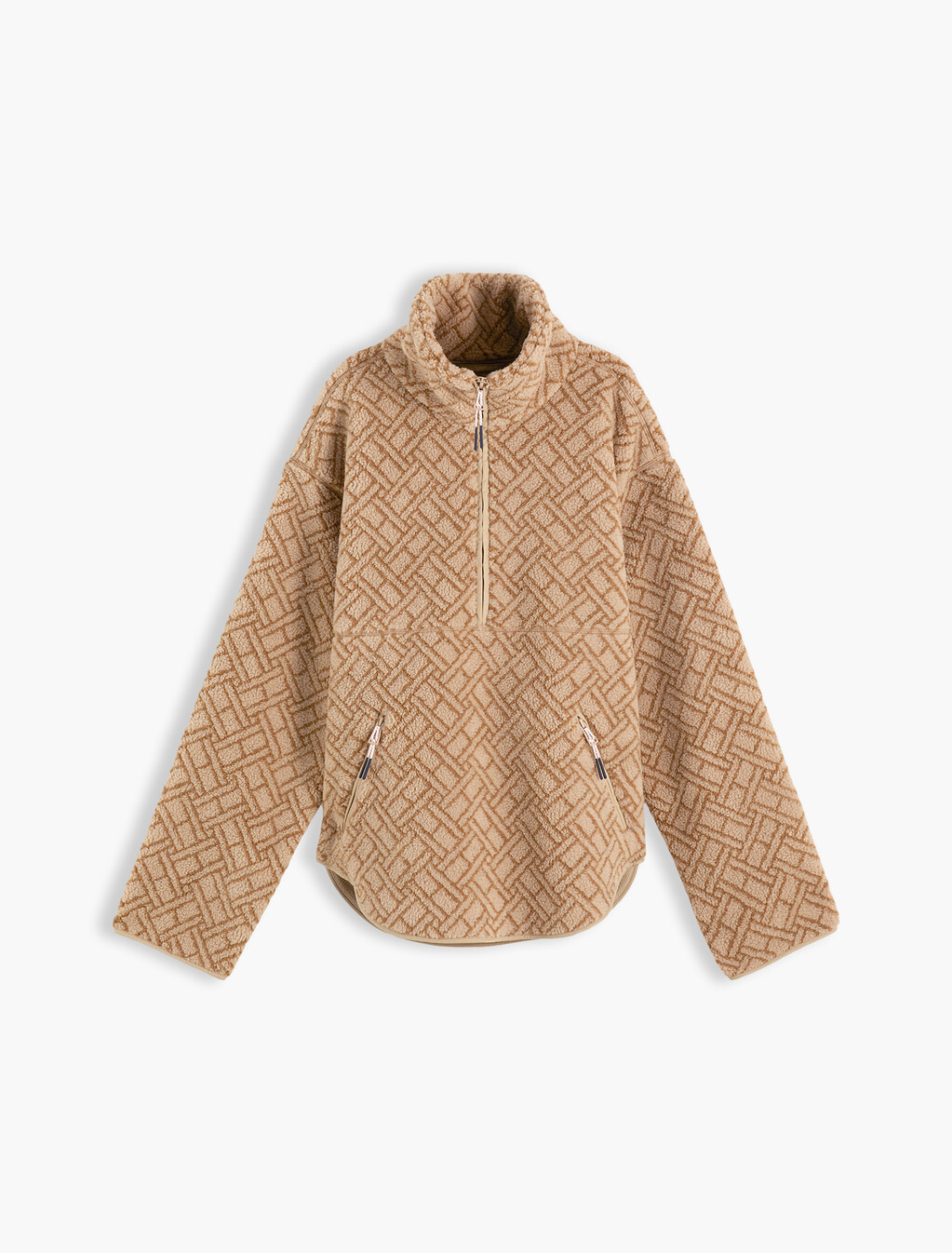 Teddy Fleece Jacquard Relaxed Half-Zip Jacket, Beige Monogram Flag, hi-res