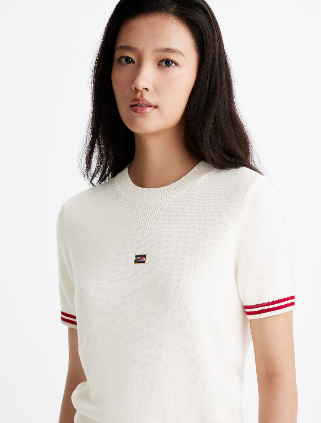 Crewneck Short Sleeve Sweater, Ivory Petal, hi-res