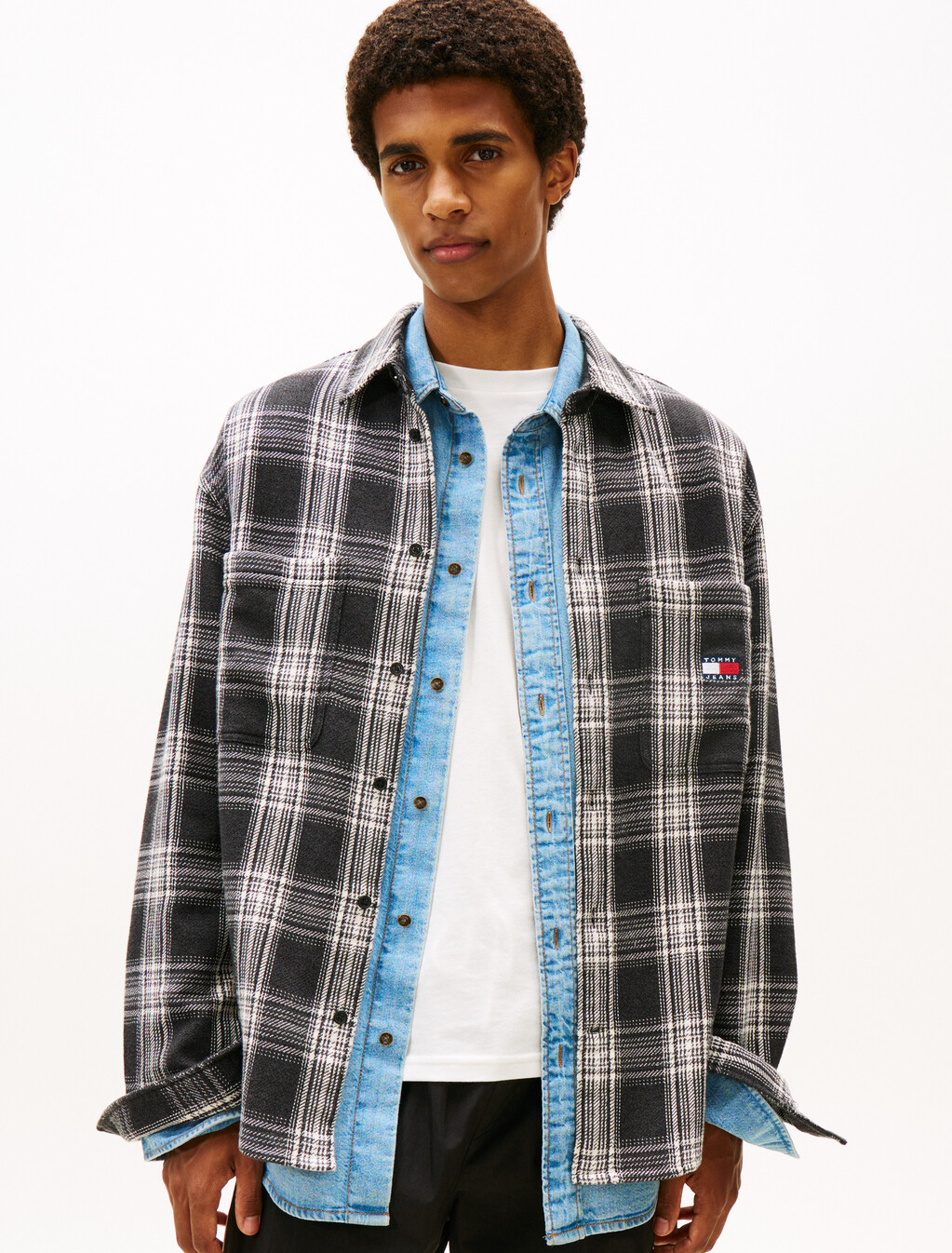 Classic Plaid Relaxed Brushed Overshirt, Black/Check, hi-res