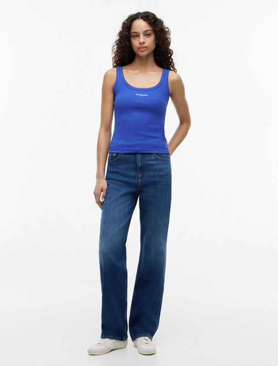 Logo Embroidery Slim Ribbed Tank Top