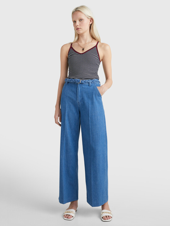 High Rise Wide Leg Belted Jeans