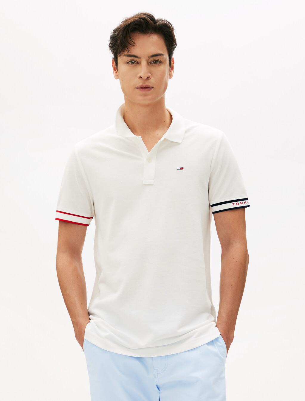 Slim Flag Cuff Polo, Ecru, hi-res