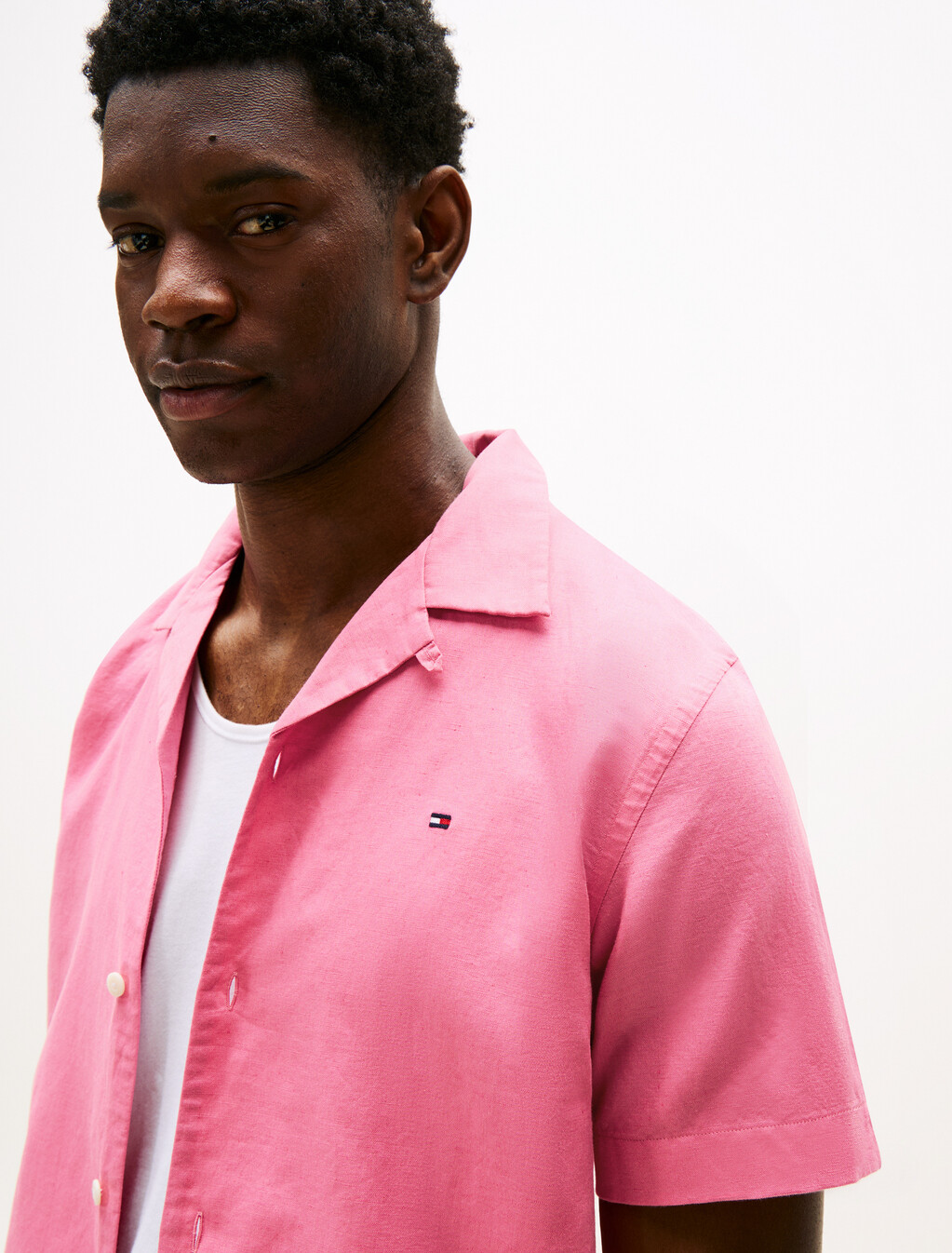 Linen Blend Short Sleeve Shirt, Vintage Rosy, hi-res