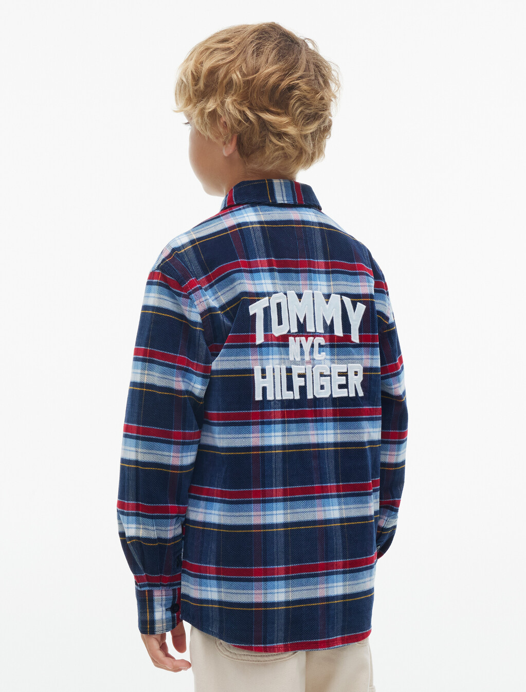 Regular Fit Back Graphic Check Corduroy Shirt, Blue Check 03, hi-res