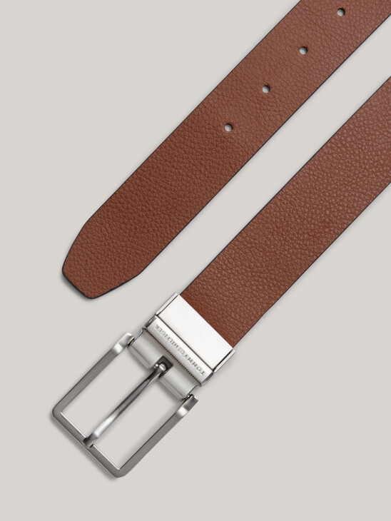 Logo Square Buckle Reversible Leather Belt