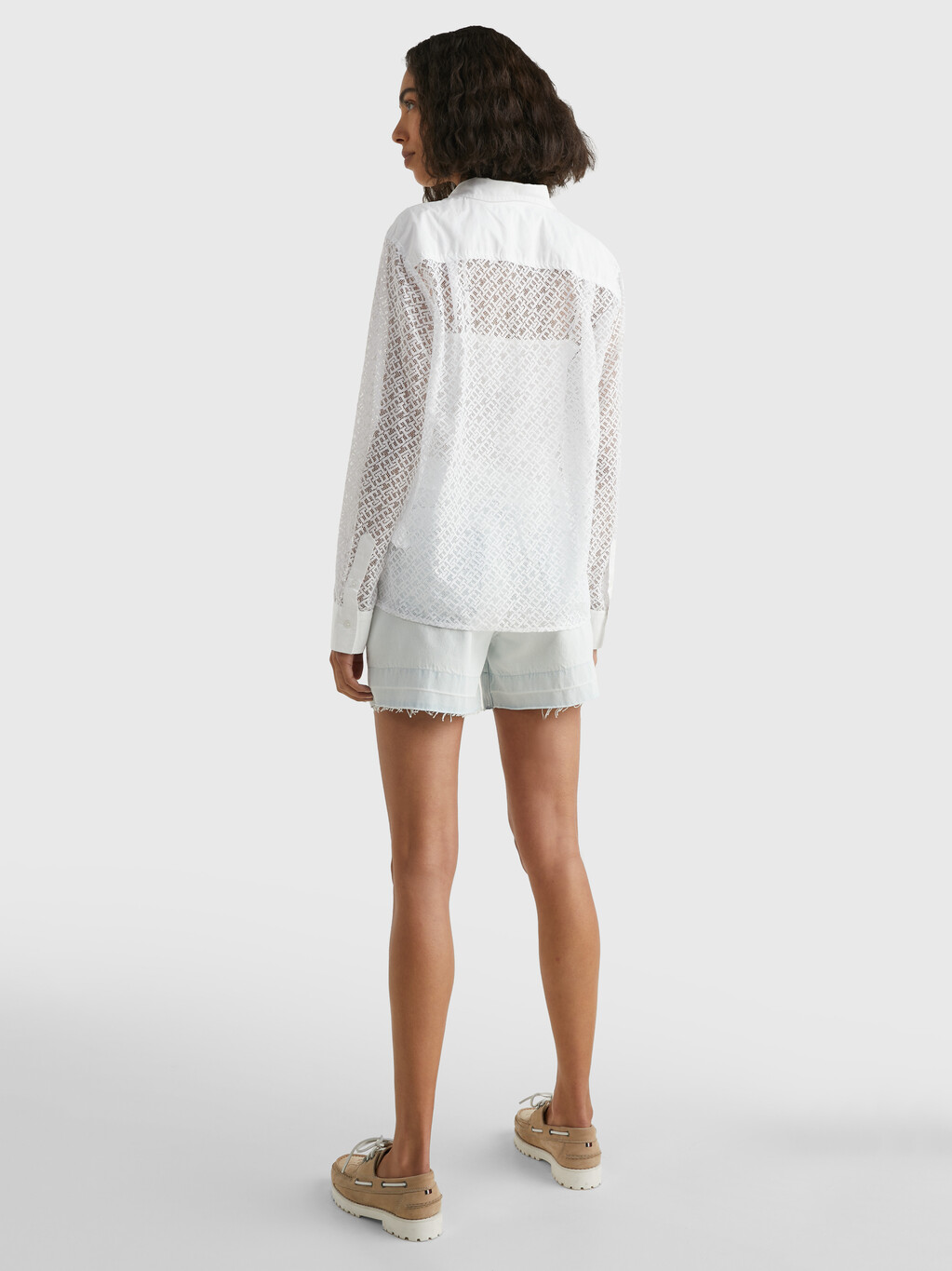 Lace Monogram Relaxed Fit Blouse, Th Optic White, hi-res