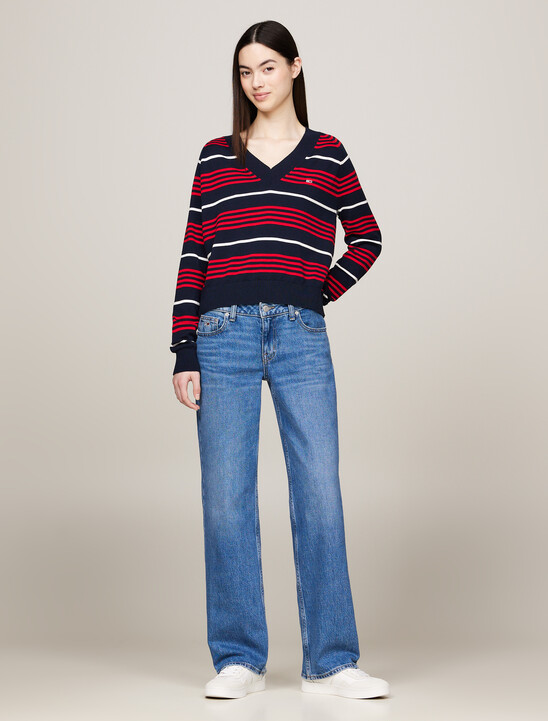 Relaxed V-Neck Stripe Jumper