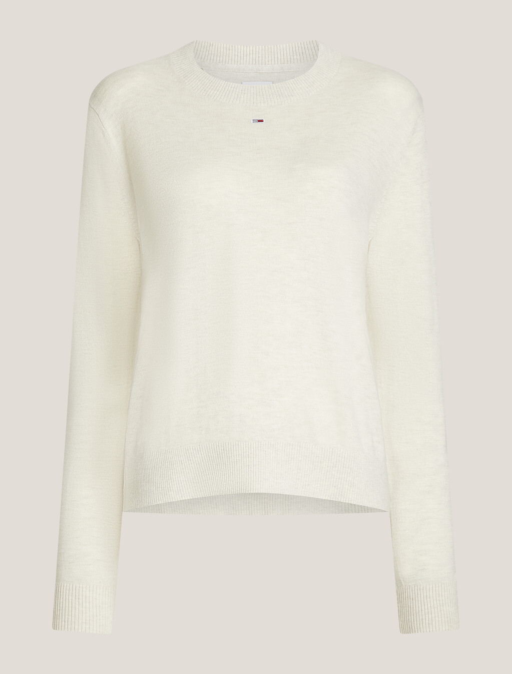 Essential Crewneck Cotton Viscose Sweater, Ancient White Melange, hi-res