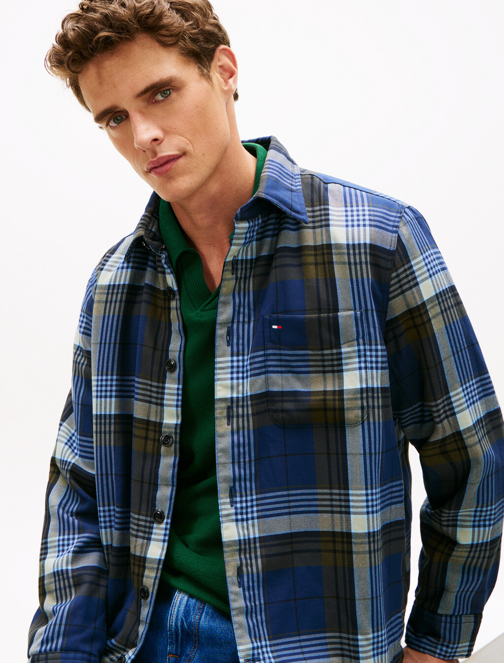 Twill Relaxed Fit Padded Overshirt, Pitch Blue / Check, hi-res