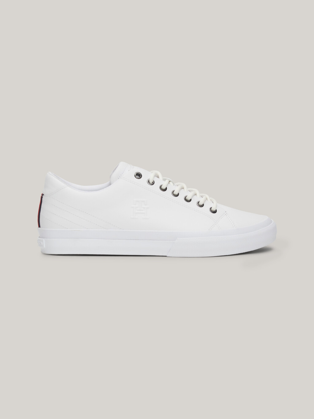 TH Monogram Embossed Leather Trainers, White, hi-res