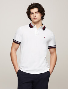 Stripe Collar Polo, White, hi-res