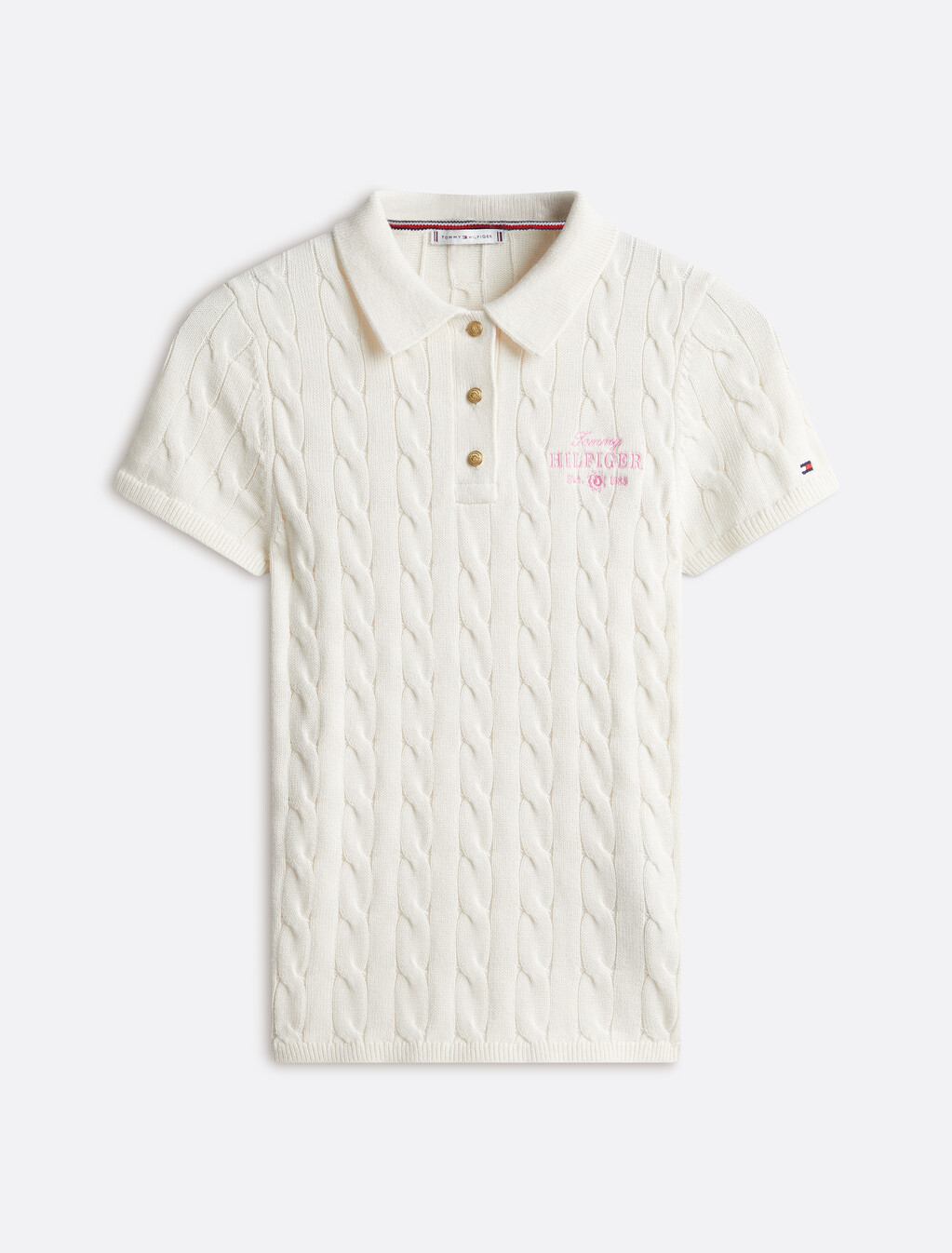 Asia Fit Cable Knit Slim Polo, Ivory Petal, hi-res