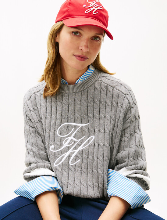 Logo Embroidery Relaxed Cable Knit Jumper