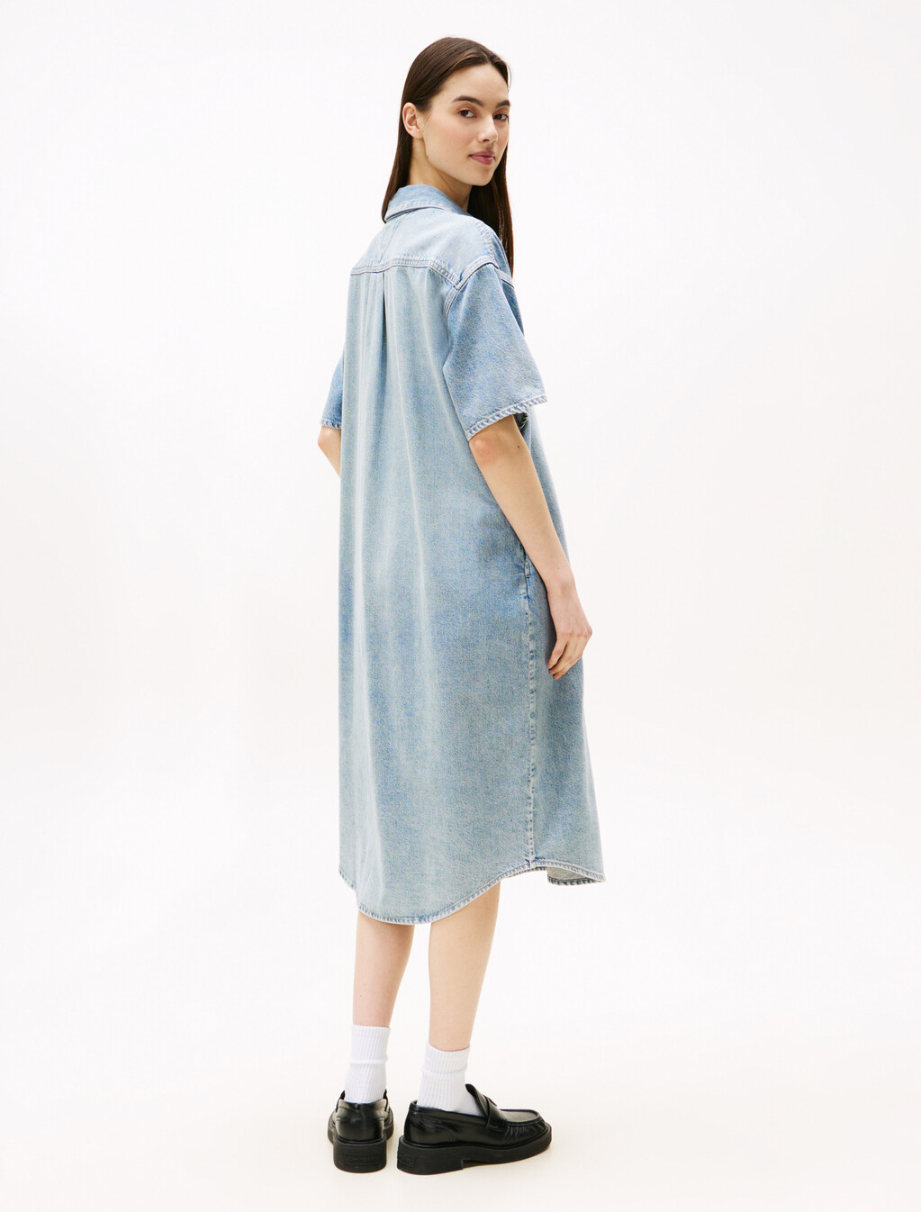 寬版中長牛仔襯衫式連身裙, Denim Light, hi-res