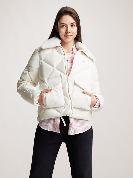 Quilted Down Jacket With Sherpa Collar