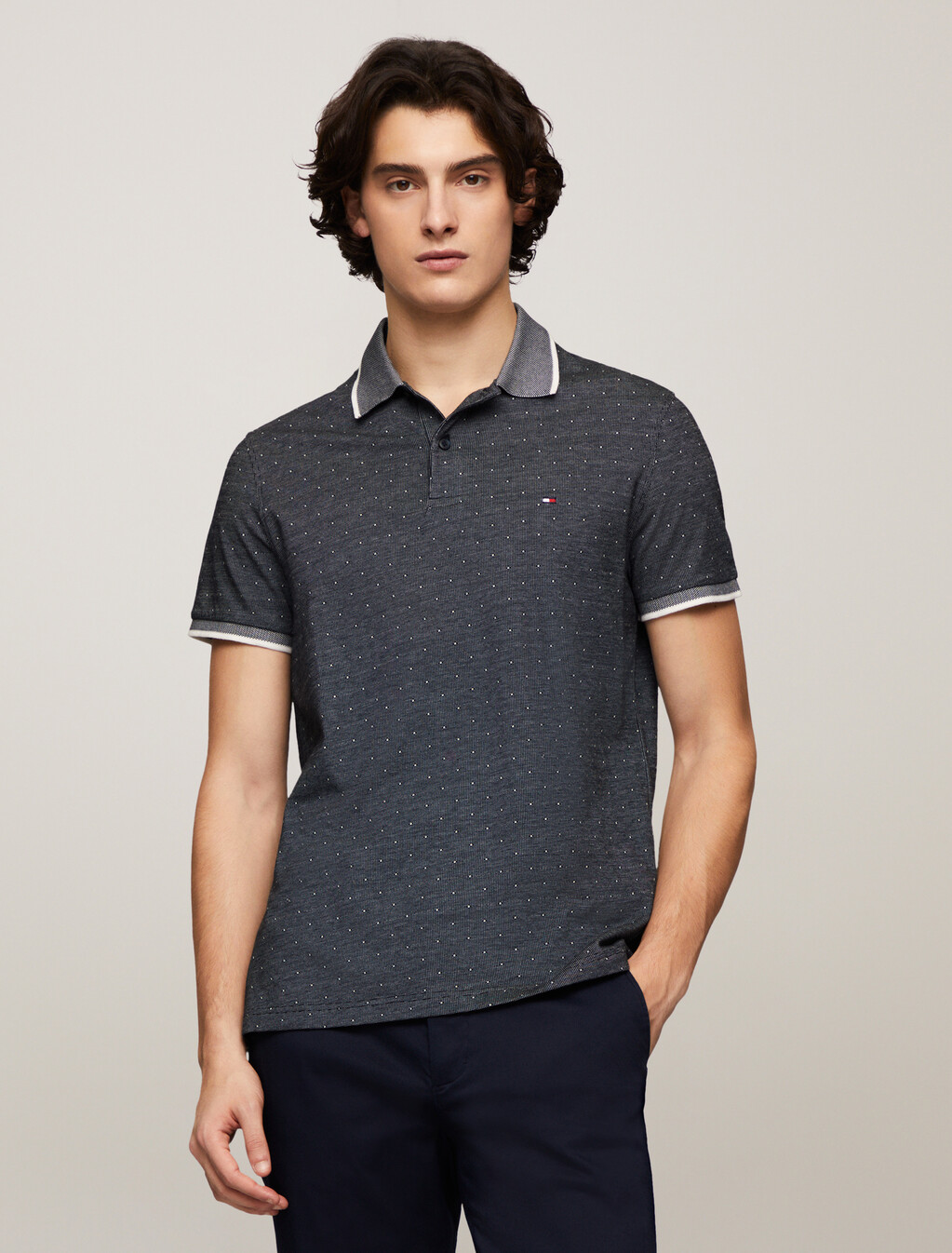 Interlock Micropattern Organic Cotton Polo, Aop Desert Sky, hi-res