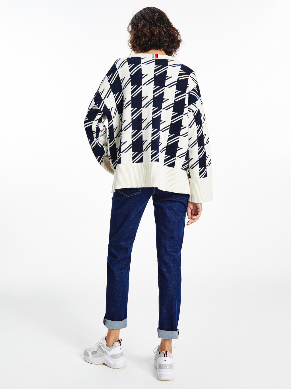Alpaca Wool Houndstooth Relaxed Fit Jumper