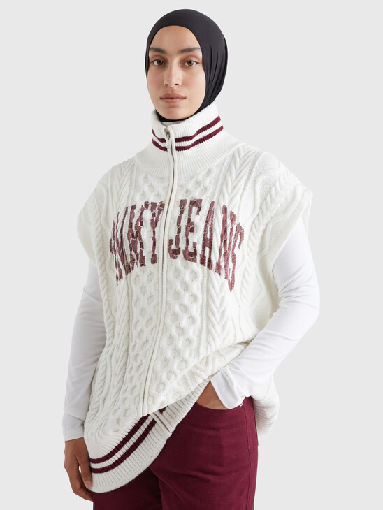 College Oversized Cable Knit Vest