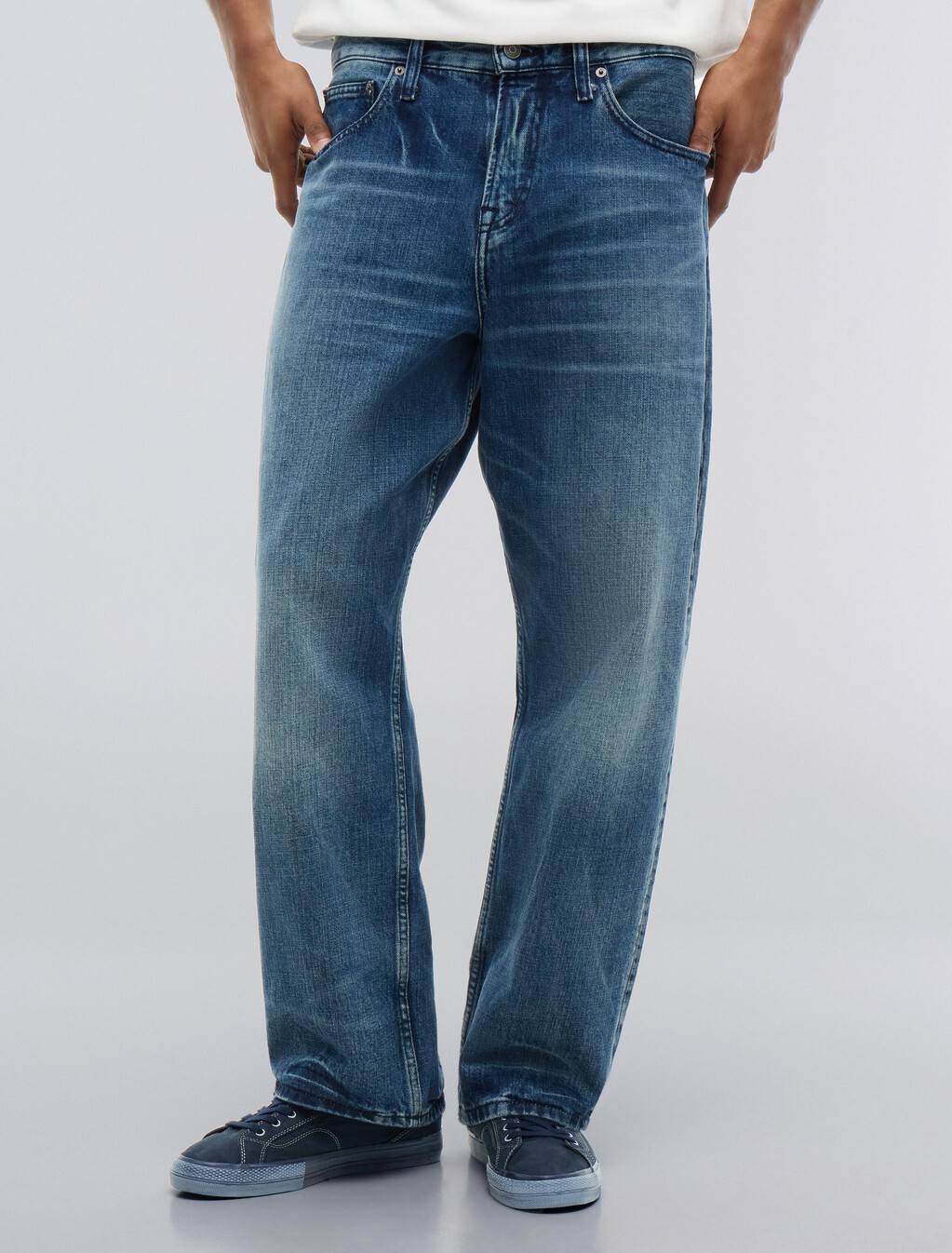 寬版牛仔褲, Mid Wash Denim, hi-res