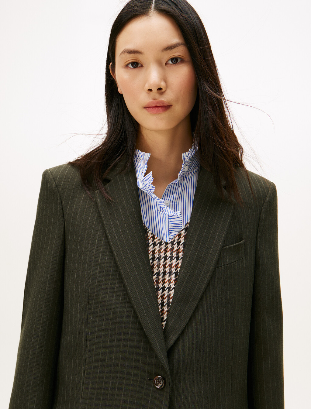 細條紋寬鬆西裝外套, Came Green Pinstripe, hi-res