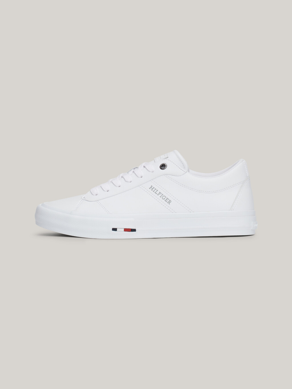 Leather Logo Lace-Up Trainers, White, hi-res