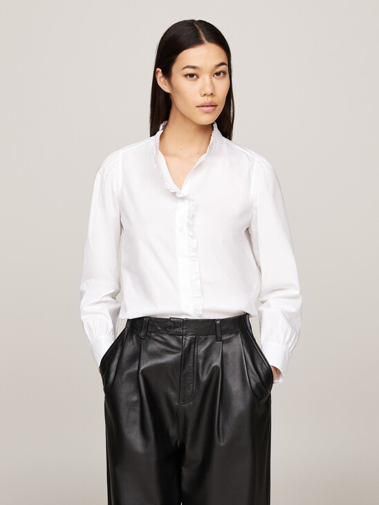 Ruffle Mock Turtleneck Regular Fit Shirt