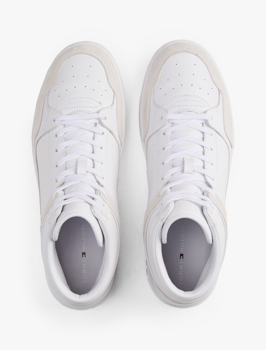 The Runway Collection Leather Mid-Top Basketball Trainers, White, hi-res