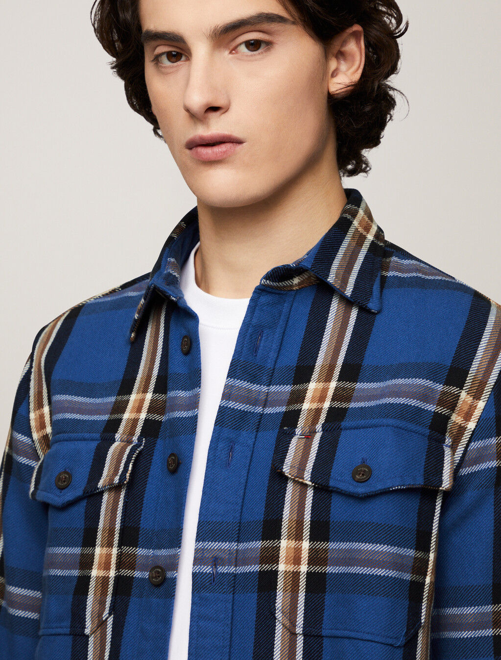 Heavy Brushed Check Shirt, Monochrome Blue / Multi, hi-res