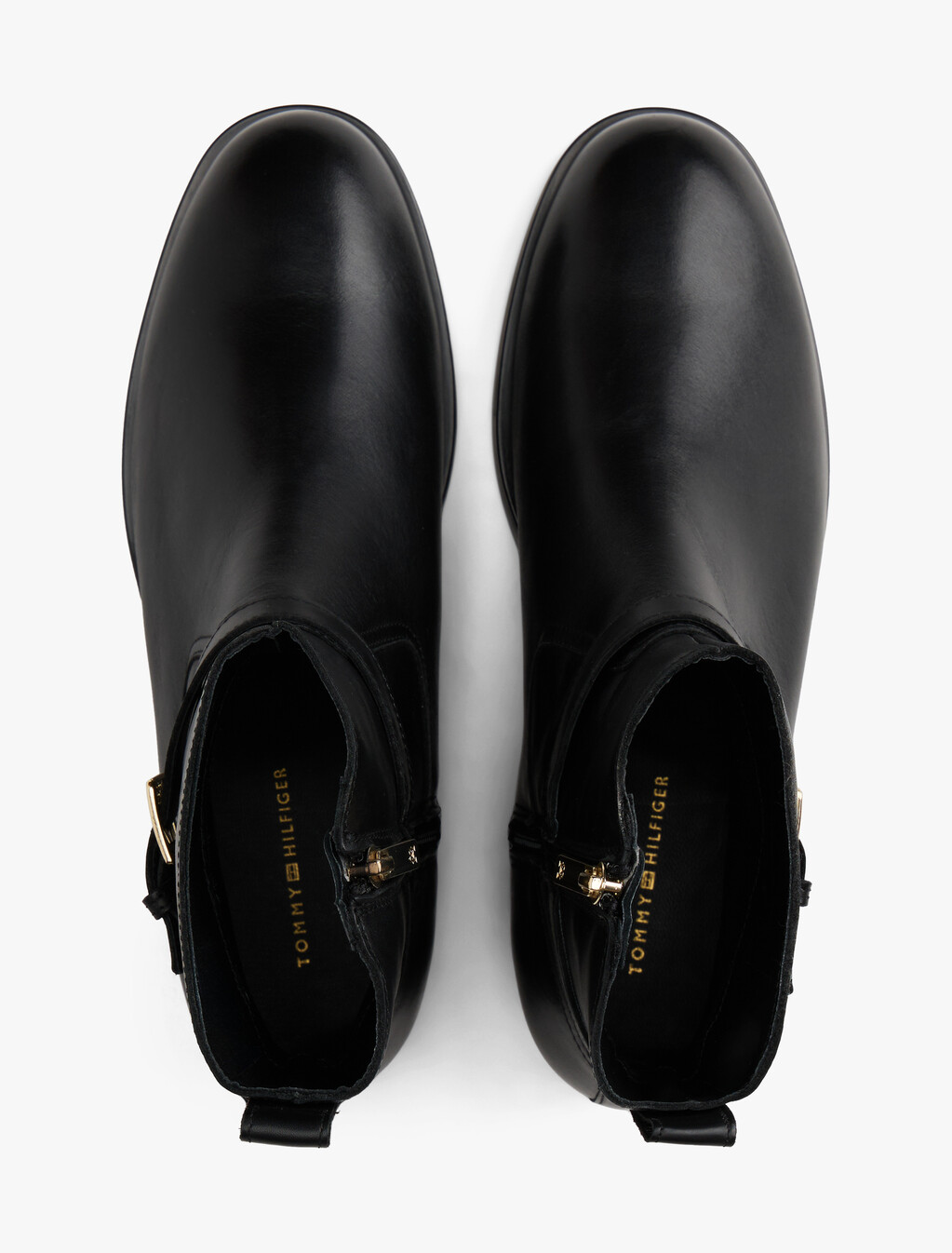 Leather Buckle Riding Boots, Black, hi-res