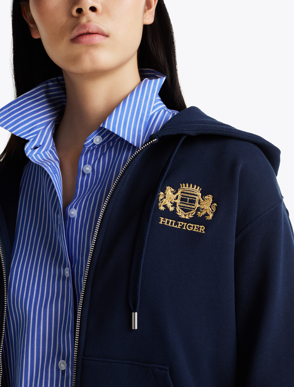 Logo Embroidery Zip-Thru Hoody, Dark Night Navy, hi-res