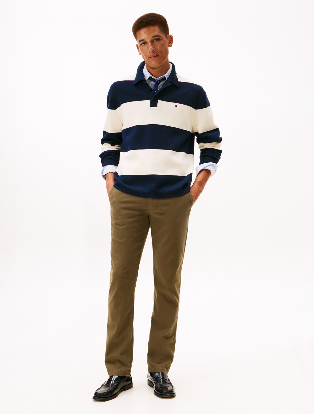 Denton 完整結構棉質斜紋長褲, Army Green, hi-res