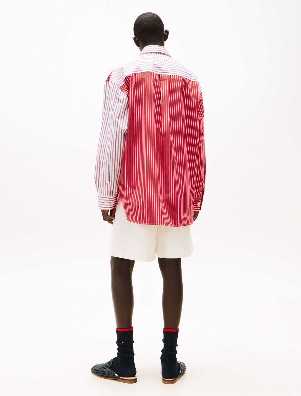 The Runway Collection Oversized Mixed Stripe Shirt, Fire Red, hi-res