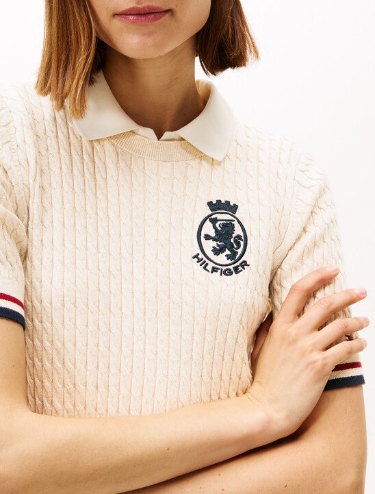 Tommy Crest Cable Knit Sweater