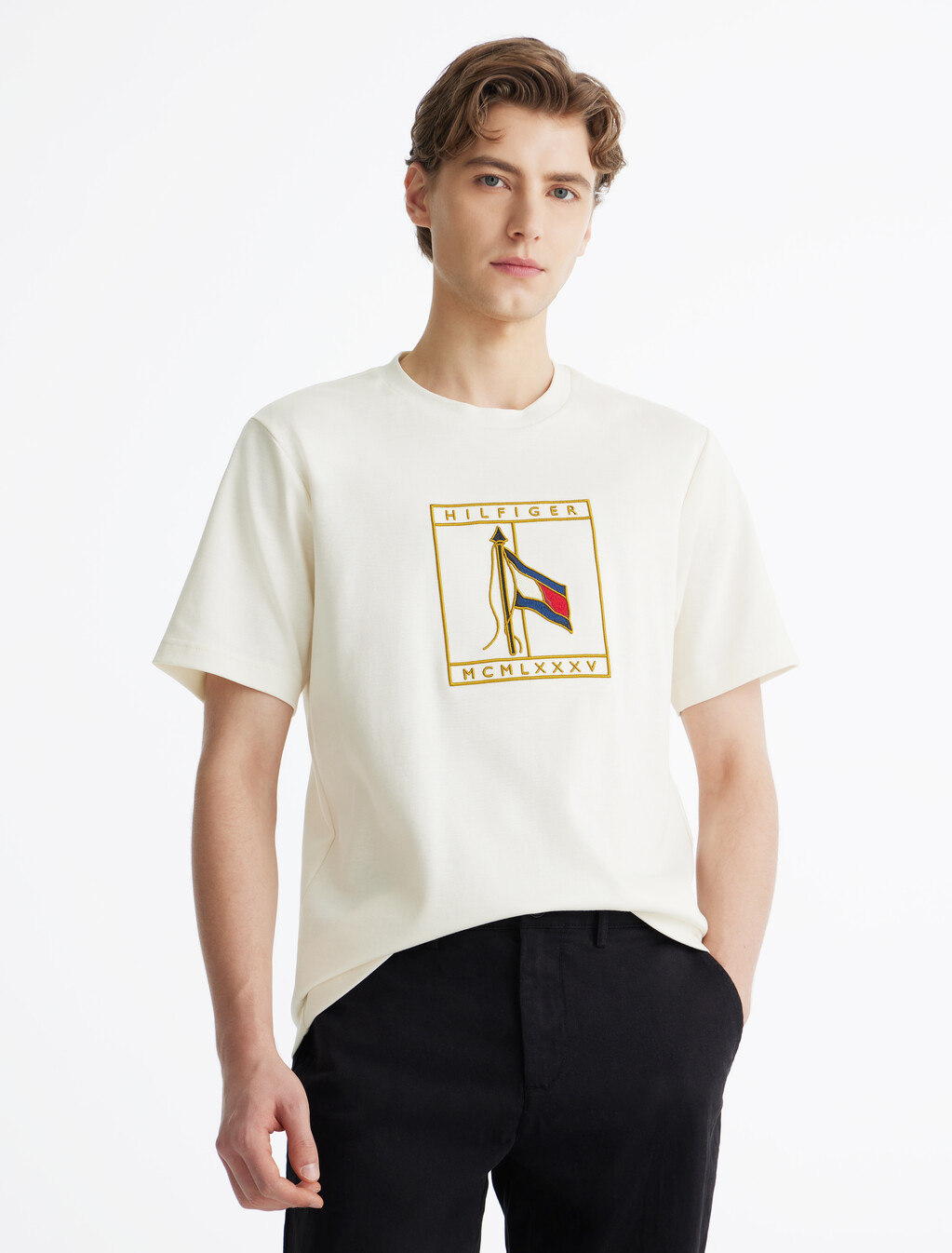 Flag Icon Embroidery Interlock T-Shirt, Ivory Petal, hi-res