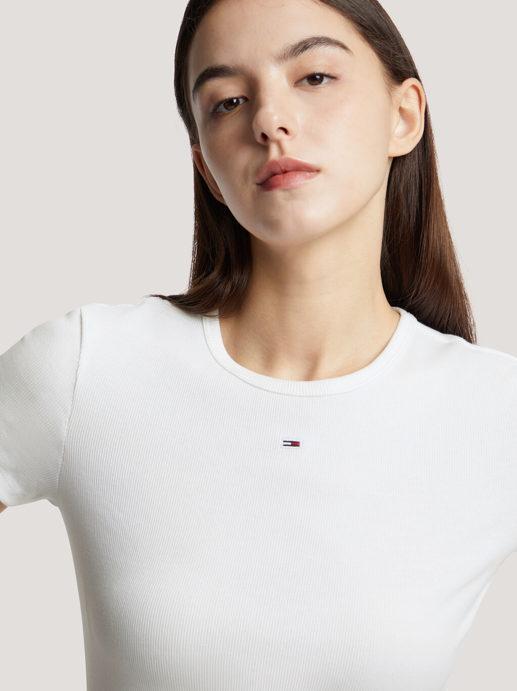 Essential 羅紋修身 T 恤, White, hi-res