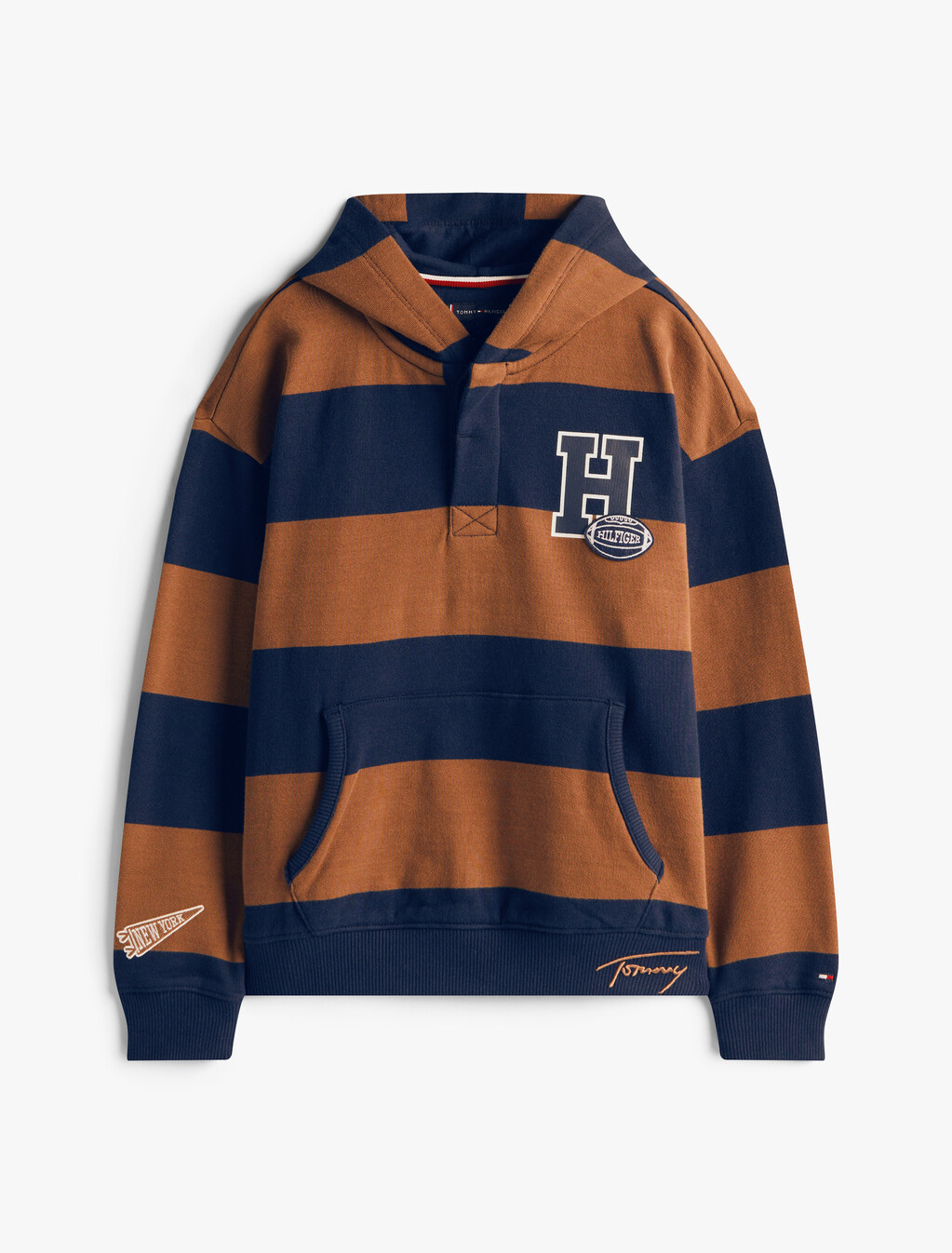 Varsity Stripe Concealed Placket Hoody, Pecan Nut Stripe, hi-res