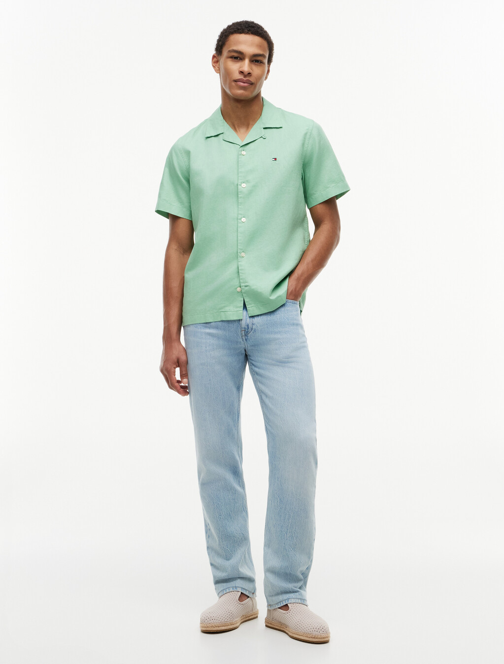 Regular Fit Linen Blend Short Sleeve Shirt, Cut Grass, hi-res