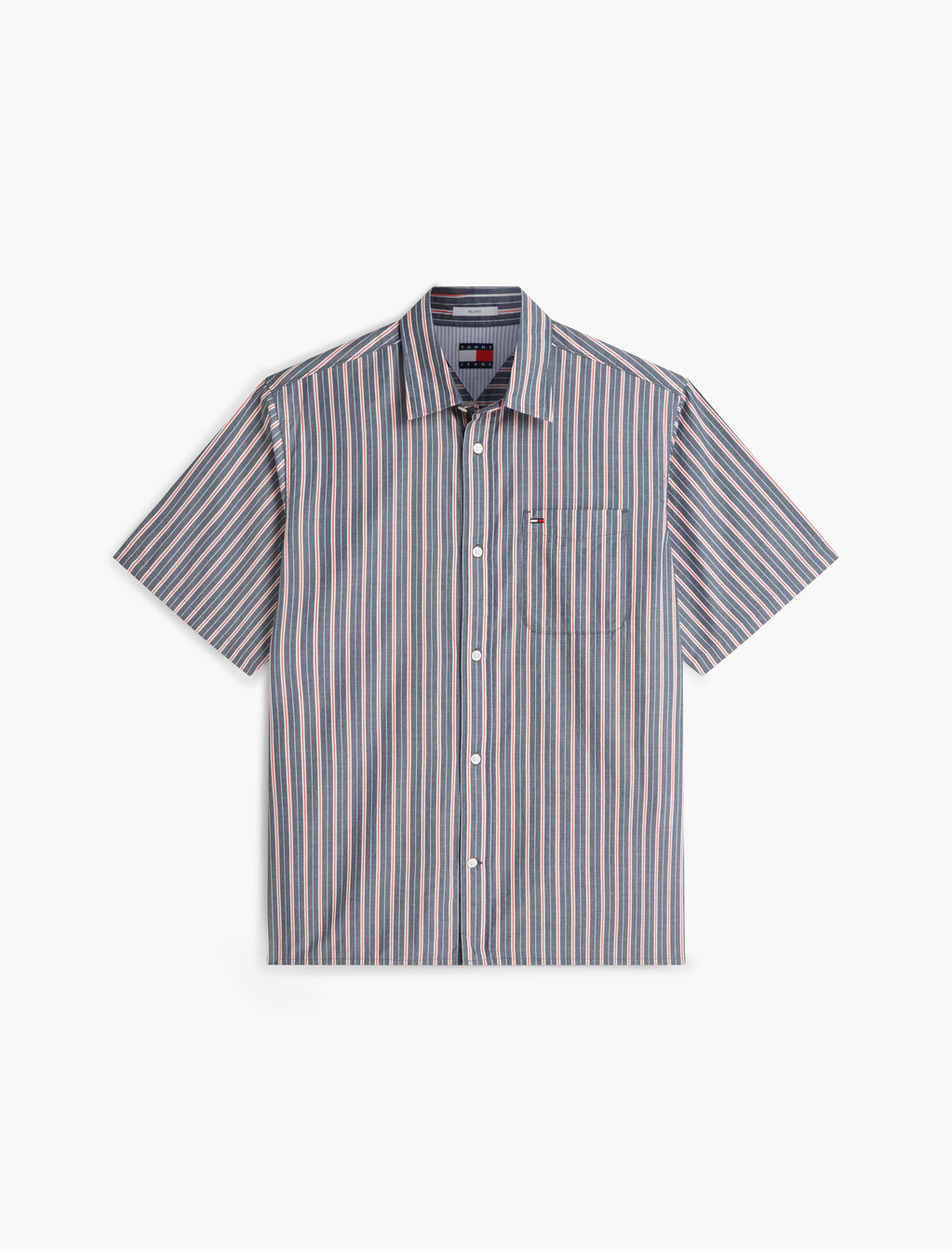 寬版條紋短袖襯衫, Dark Night Navy Stripe, hi-res